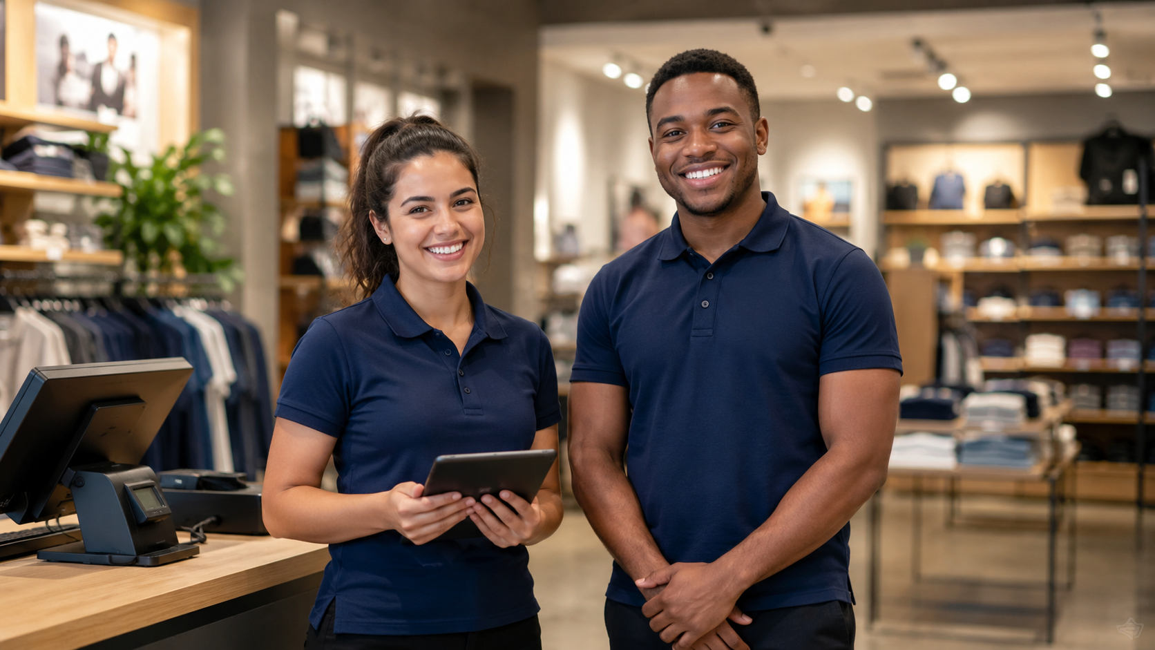 Retail store employees starting their shift